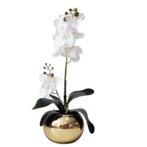 Arranjo Flores 1 Orquídeas Toque Real Artificial Vaso Ouro