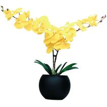 Arranjo Flores 2 Orquídea Amarelas Toque Real Vaso Preto