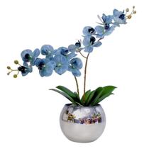 Arranjo Flores 2 Orquídea Azul Toque Real Vaso Prata