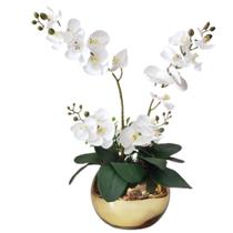 Arranjo Flores 2 Orquídeas Toque Real Artificial Vaso Ouro