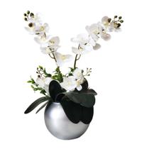 Arranjo Flores 2 Orquídeas Toque Real Artificial Vaso Prata