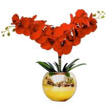 Arranjo Flores 2 Orquídeas Vermelhas Toque Real Vaso Ouro