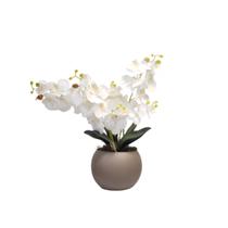 Arranjo Flores 3 Orquídeas Branca Toque Real Com Vaso Bege - La Caza Store