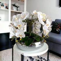 Arranjo Flores 4 Orquídeas Artificiais Vaso Prata 28x12cm