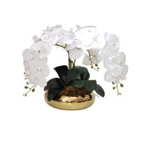 Arranjo Flores 4 Orquídeas Branca Artificial e Vaso Dourado