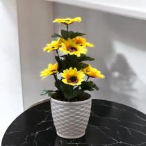 Arranjo Flores Artificiais Girassol Amarelo Vaso Festa Jardim