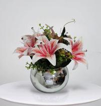 Arranjo Flores Artificiais Lírios e Vaso 25x25cm