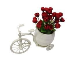 Arranjo Flores Artificiais Mini Botões Vermelhos Vaso Bicicleta