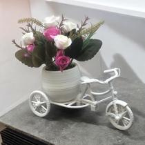Arranjo Flores Artificiais Mini rosas flor decoração folhagem Vaso Bicicleta