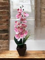 Arranjo Flores Artificiais Orquídea Silicone Rosa Cachepot Madeira Decoração