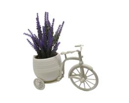 Arranjo flores artificiais vaso bicicleta triciclo branco com flor de lavanda decoração de mesa - JL FLORES ARTIFICIAIS