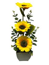 Arranjo Flores Girassol Amarelo Artificial Vaso Branco Flor Grande