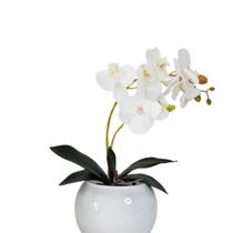 Arranjo Flores Orquídea Artificial Branca e Vaso - Branco