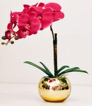 Arranjo Flores Orquídea Artificial Rosa Com Vaso E77