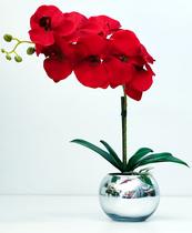 Arranjo Flores Orquídea Artificial Vermelha Com Vaso E88