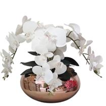 Arranjo Flores Real Orquídeas Brancas 4 Galhos Vaso Rosé