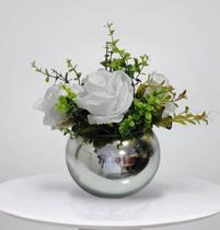 Arranjo Flores Rosas Brancas Artificiais Vaso 25x25cm