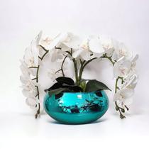 Arranjo Grande 4 Flores Orquídeas Artificial No Vaso Azul - La Caza Store