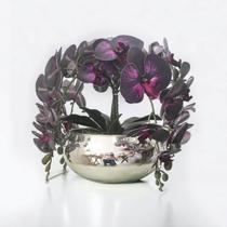 Arranjo Grande 4 Flores Orquídeas Artificial Vaso Espelhado - La Caza Store