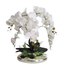 Arranjo Grande 6 Flor De Orquídeas Real Branca Vaso Espelho - La Caza Store