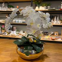 Arranjo Grande Centro de Mesa 3 Orquídeas Branca 3d Vaso Espelhado