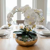 Arranjo Grande Centro de Mesa 3 Orquídeas Branca 3d Vaso Espelhado