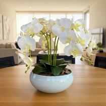 Arranjo Grande Centro de Mesa 4 Orquídeas Brancas 3d Vaso Branco Arranjo Grande Centro de Mesa 4 Orquídeas Brancas 3d Vaso Branco