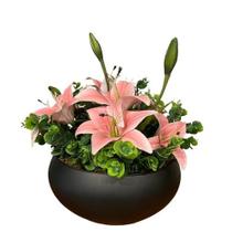 Arranjo Grande Centro de Mesa Lírio Rosa Artificial Vaso Preto Arranjo Grande Centro de Mesa Lírio Rosa Artificial Vaso Preto
