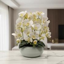 Arranjo Grande Centro Mesa 6 Orquídeas Branca 3d Vaso Branco Arranjo Grande Centro Mesa 6 Orquídeas Branca 3d Vaso Branco