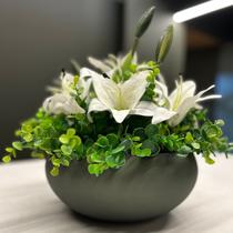 Arranjo Grande Centro Mesa Lírio Branco Artificial Vaso Verde Musgo Arranjo Grande Centro Mesa Lírio Branco Artificial Vaso Verde Musgo