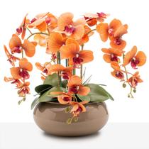 Arranjo Grande Orquídea Silicone 4 Hastes Vaso Vidro Mesa 8 Lugares