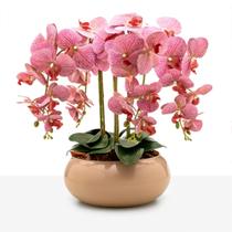 Arranjo Grande Orquídea Silicone 4 Hastes Vaso Vidro Mesa 8 Lugares