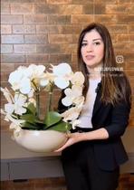 Arranjo Grande Orquídea Silicone 4 Hastes Vaso Vidro Mesa 8 Lugares