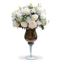 Arranjo Grande Vaso Taça de Vidro Flores Rosas Mistas Branca - La Caza Store