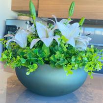 Arranjo Lírio Branco Centro Mesa Grande Artificial Vaso Verde