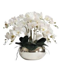 Arranjo Luxo 8 Flores De Orquídeas Real Branca Vaso Espelho - La Caza Store
