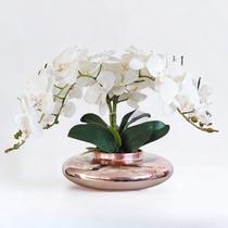 Arranjo Mesa Orquídea Artificial Vaso Vidro Rose 40x50cm