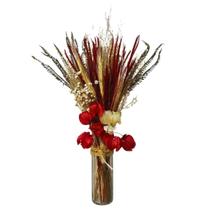 Arranjo Mix Flores e Folhas Secas Preservadas Presente Romântico + Vaso De Vidro