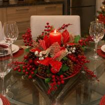 Arranjo Natalino Centro De Mesa Decoração Pinha Vela De 35cm