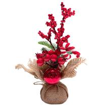 Arranjo natalino com azevinho berry e candy vermelho com branco Grillo 30 cm