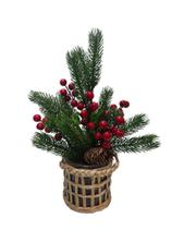 Arranjo Natalino Decorativo Cerejinha e Azevinho Vaso Vidro Ratan 38cm Arranjo Natalino Decorativo Cerejinha e Azevinho Vaso Vidro Ratan 38cm