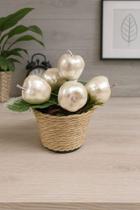 Arranjo Natalino Mini Vaso Sisal Maçã Decorativa Natal Branco