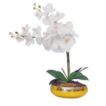 Arranjo No Vaso Dourado 2 Flores de Orquídeas Realistas 3D