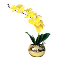 Arranjo No Vaso Dourado Flores Artificiais Orquídeas Lindas