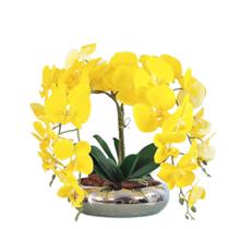 Arranjo No Vaso Prata Cascata de 4 Flores Orquídeas Amarelas