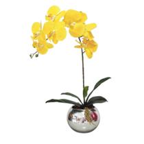 Arranjo No Vaso Prata Flores Artificial Orquideas Amarelo Arranjo No Vaso Prata Flores Artificial Orquideas Amarelo