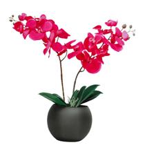 Arranjo No Vaso Preto Flores 2 Orquídeas Real Vermelhas