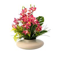 Arranjo Orquídea Artificial Cymbimdium Flor Realista Decorativa
