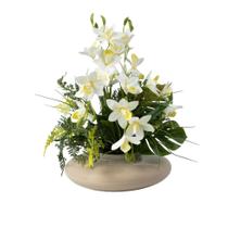 Arranjo Orquídea Artificial Cymbimdium Flor Realista Decorativa