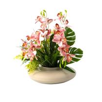 Arranjo Orquídea Artificial Cymbimdium Flor Realista Decorativa - Floralis